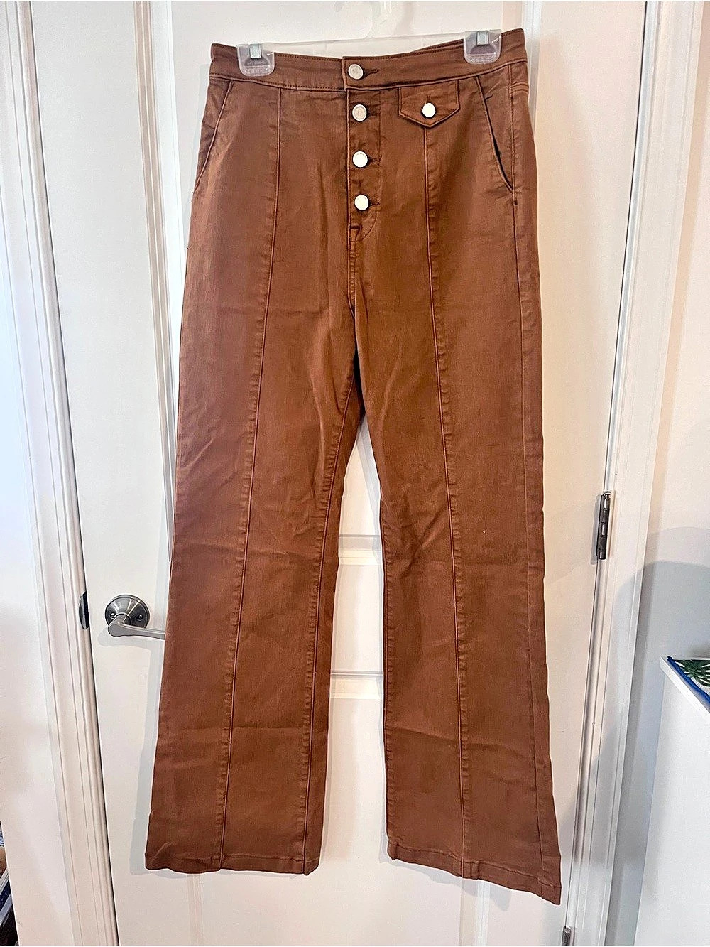 BLANKNYC High Rise Button Fly Wide Leg Seam Pants Chestnut Brown NWOT Size 29